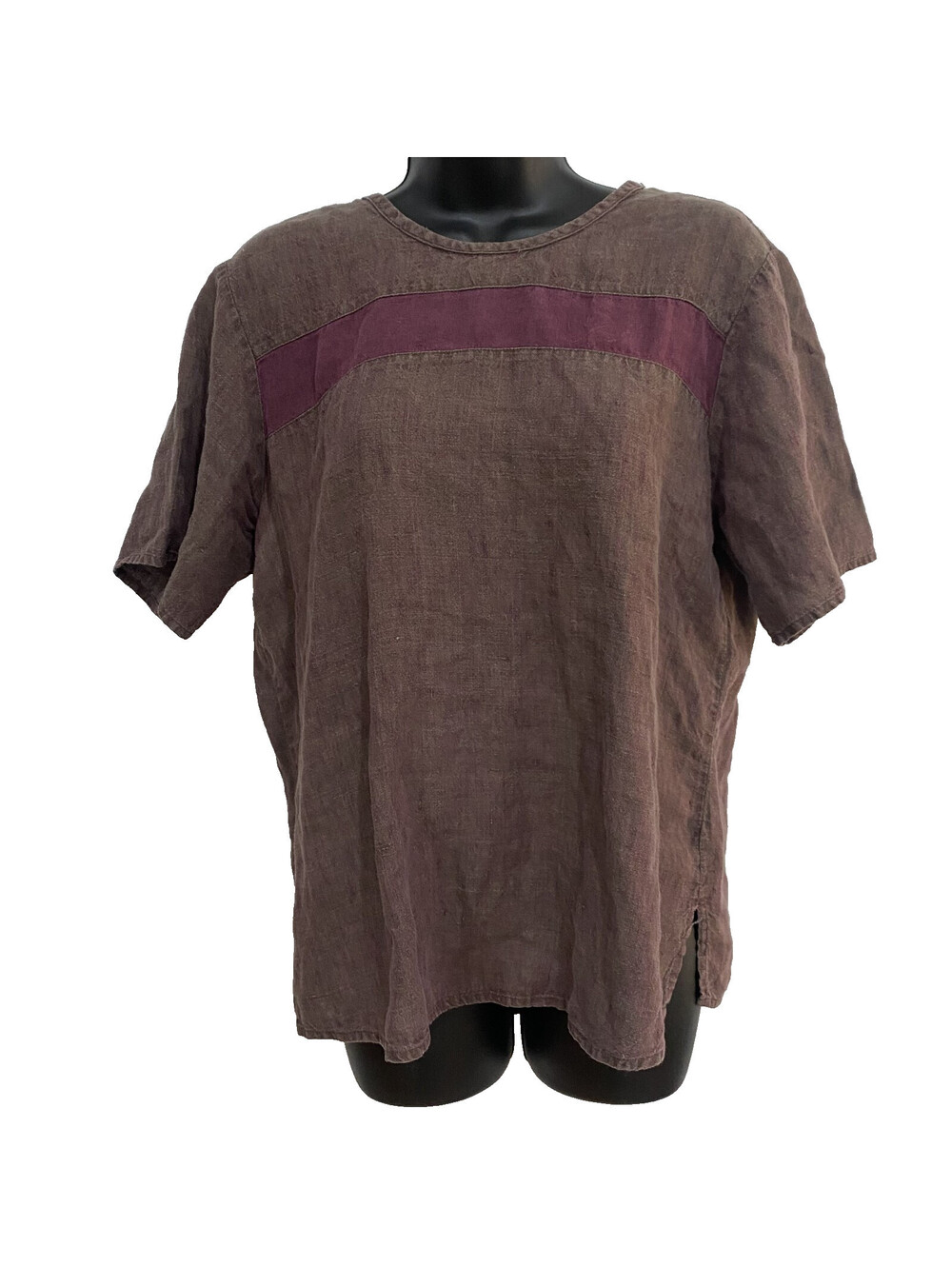 Flax By Jeanne Engelhart Petite (S) 100% Linen Blouse Boxy Casual Stripe Boho